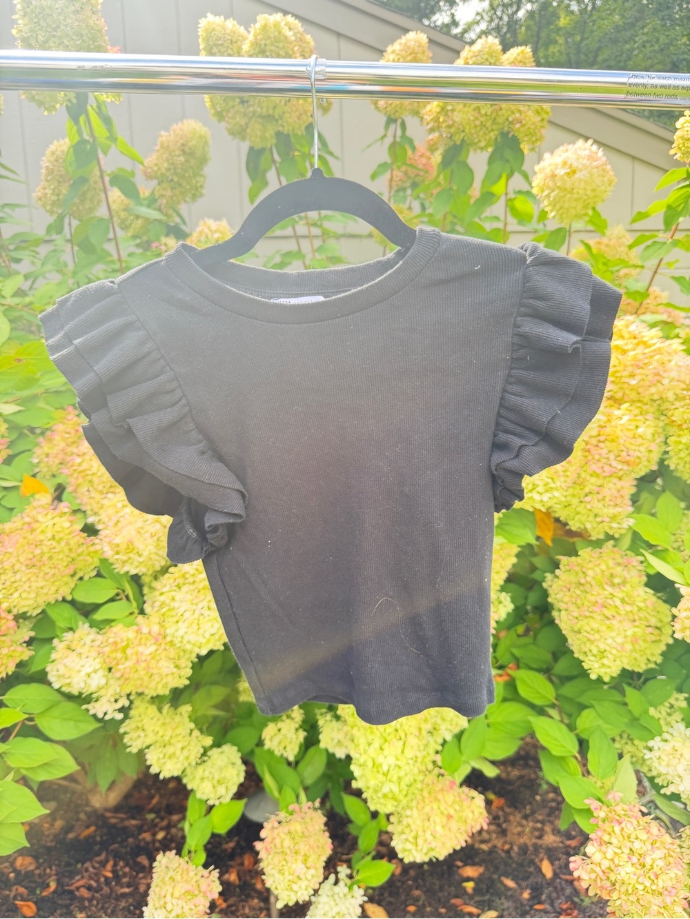 Zara Black Short Sleeve Tee with Ruffle Sleeves